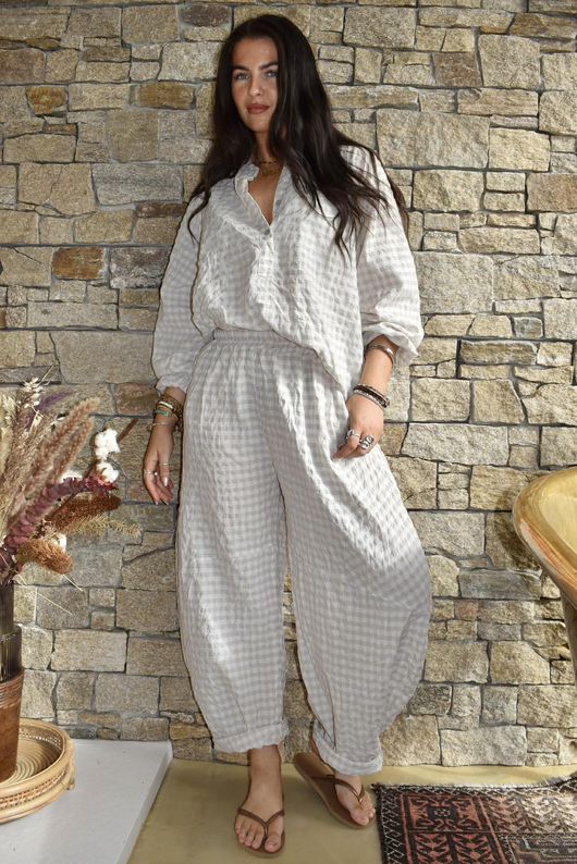 Nonni Gingham Nero Blouse Stone